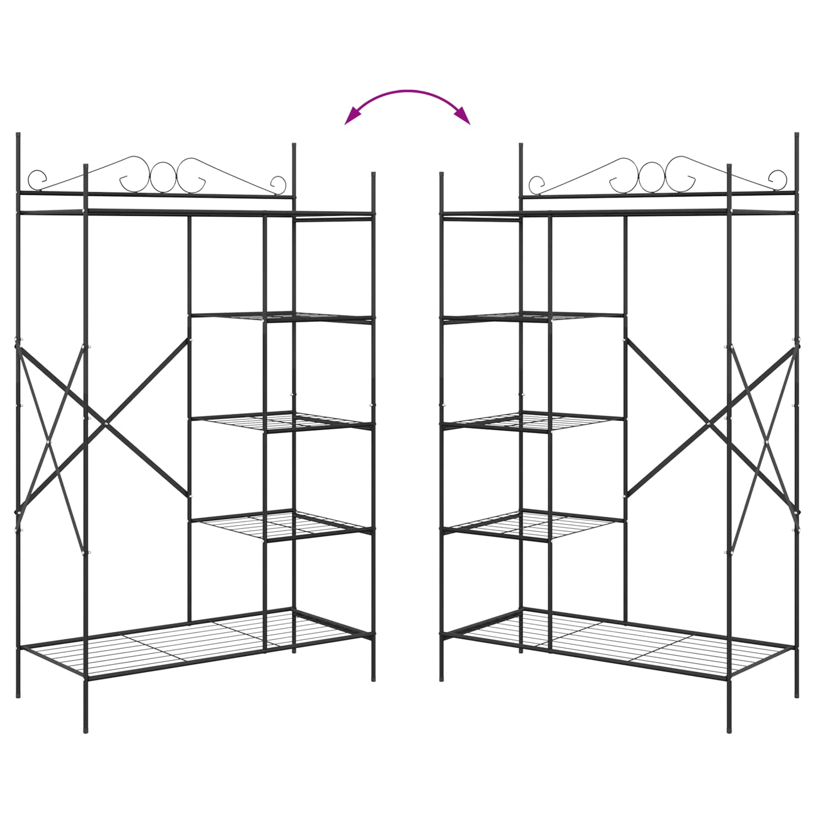 Armadio Aperto con lo scaffale Nero 104,5 x 45 x 172 cm Acciaio | homemem39