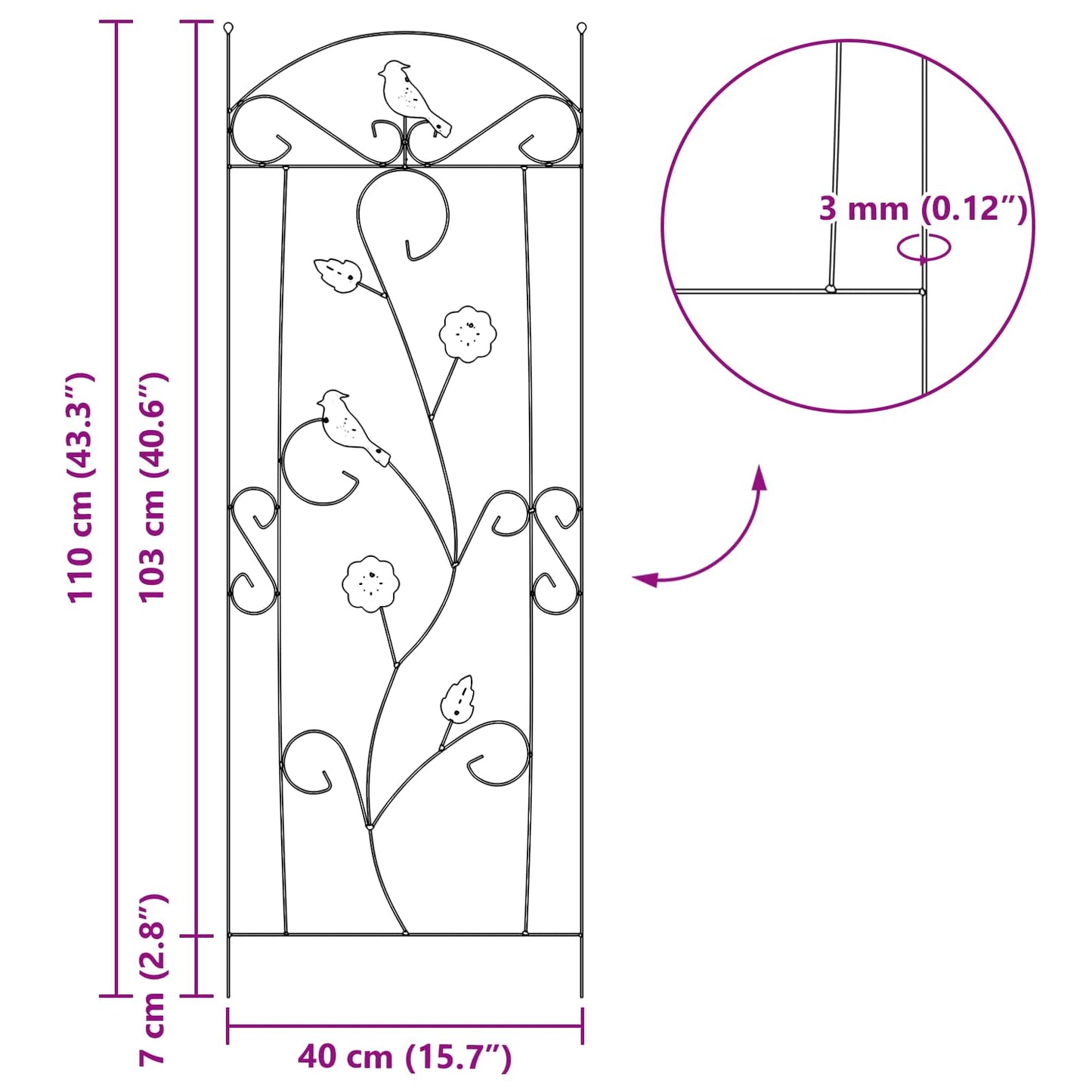 Recinzione per Giardino 3 pcs Nero 112 x 40 cm Acciaio