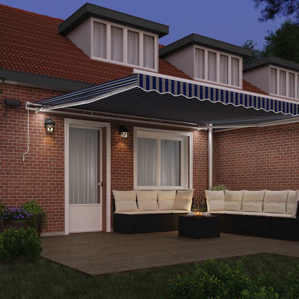 Tenda Retrattile con Blu e bianco 5 x 3 m Tessuto e metallo - homemem39