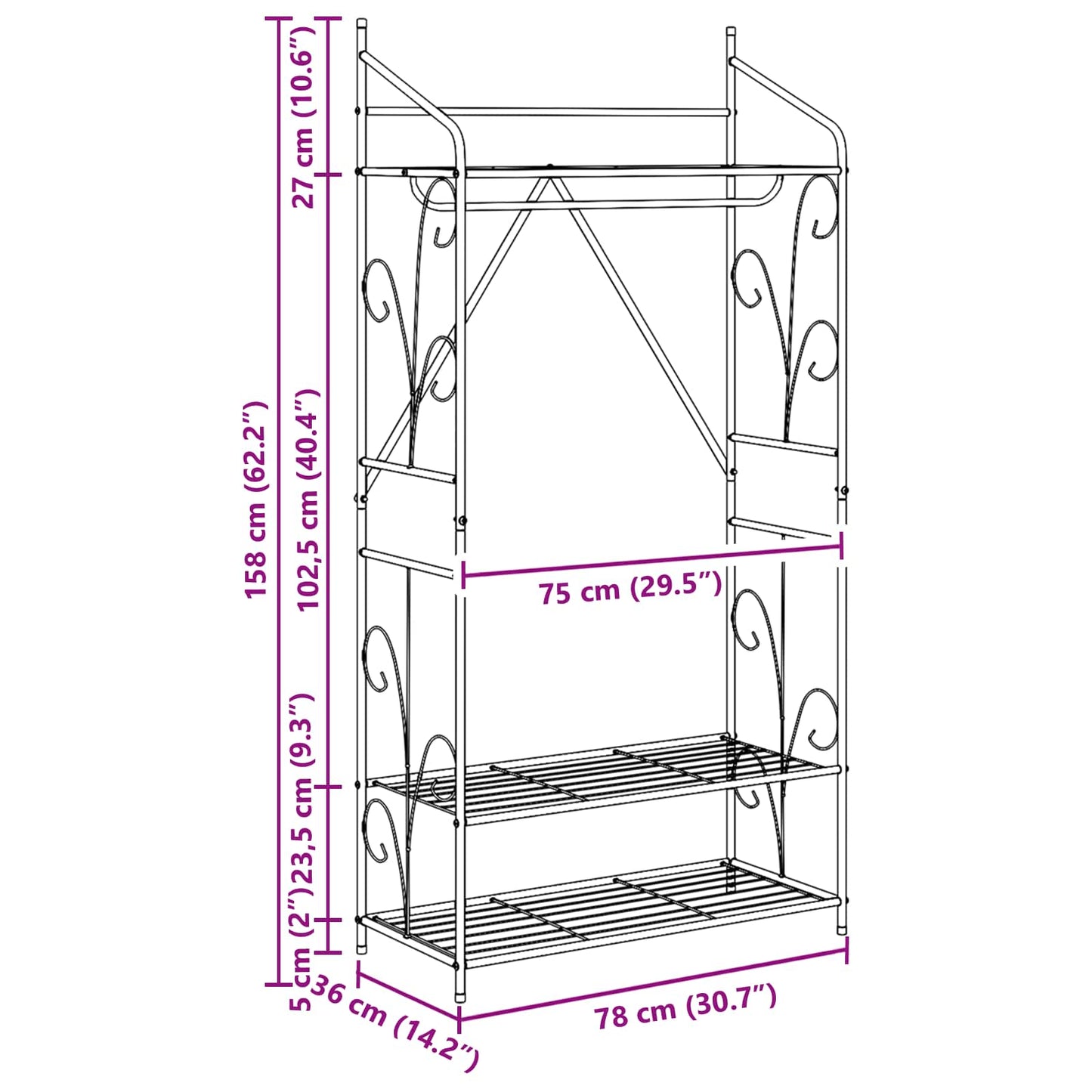 Armadio Aperto Tinta unita 2 pcs 78 x 36 x 158 cm | homemem39