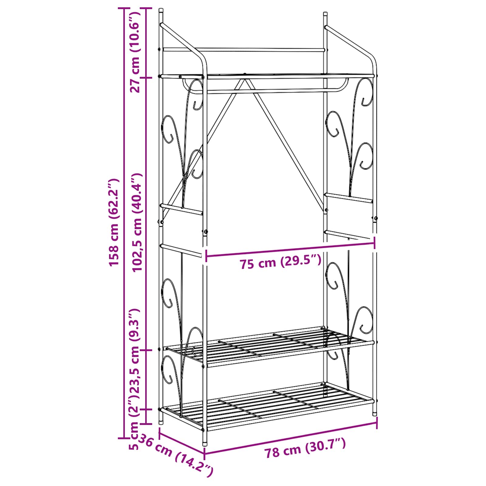 Armadio Aperto Tinta unita 2 pcs 78 x 36 x 158 cm | homemem39