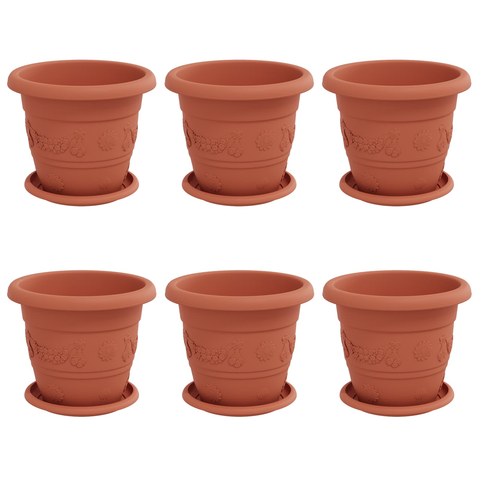 Vasi per Piante 6 pcs Rosso Mattone Ø 22 x 18 cm Plastica | homemem39