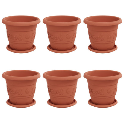 Vasi per Piante 6 pcs Rosso Mattone Ø 22 x 18 cm Plastica | homemem39