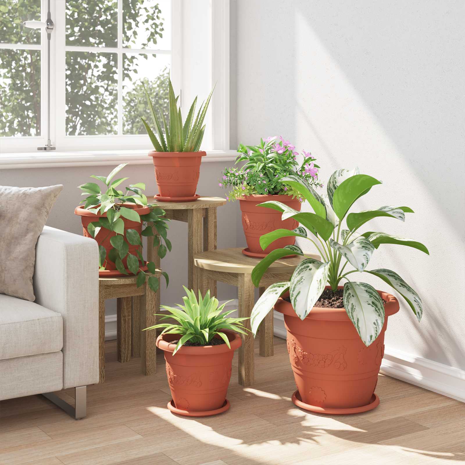 Vasi per Piante 6 pcs Rosso Mattone Ø 26 x 21.5 cm Plastica | homemem39