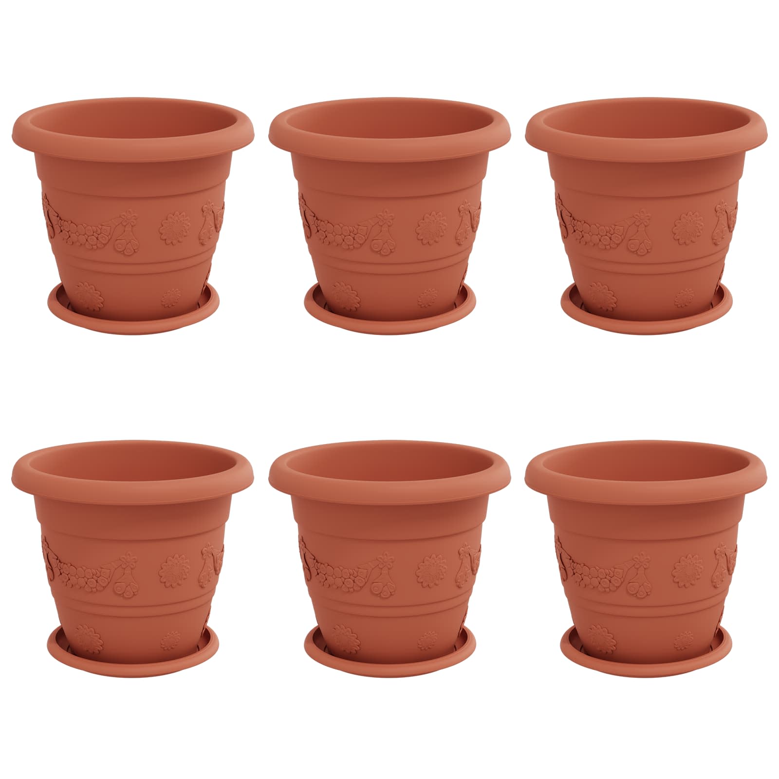 Vasi per Piante 6 pcs Rosso Mattone Ø 26 x 21.5 cm Plastica | homemem39