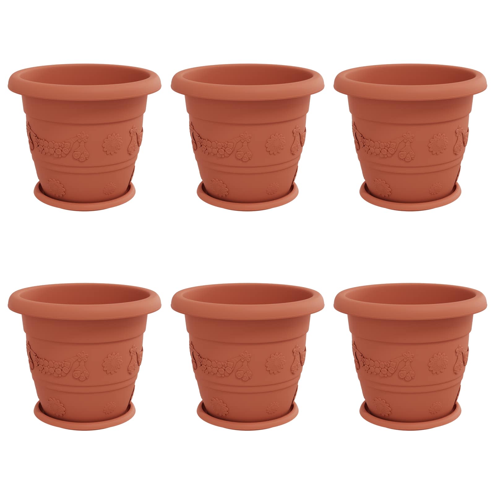Vasi per Piante 6 pcs Rosso Mattone Ø 34 x 28 cm Plastica | homemem39