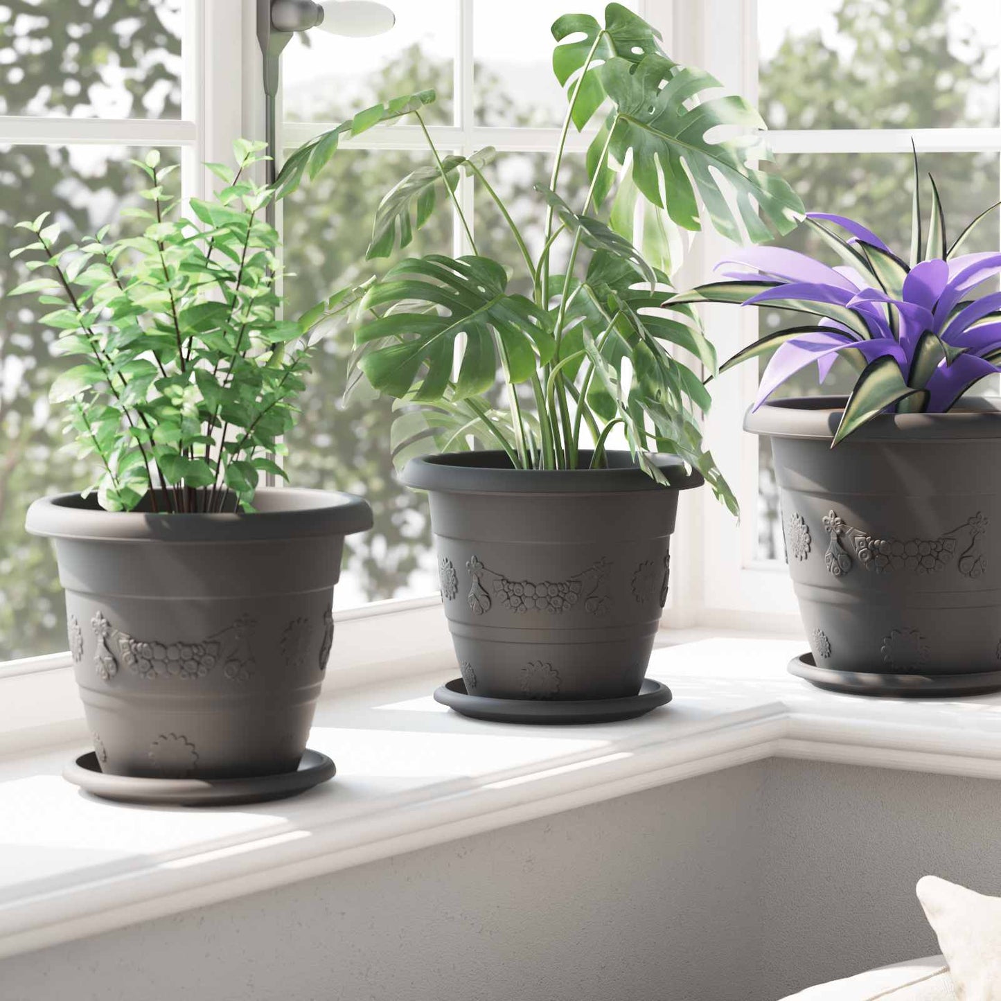 Vasi per Piante 6 pcs Nero Ø 22 x 18 cm Plastica | homemem39