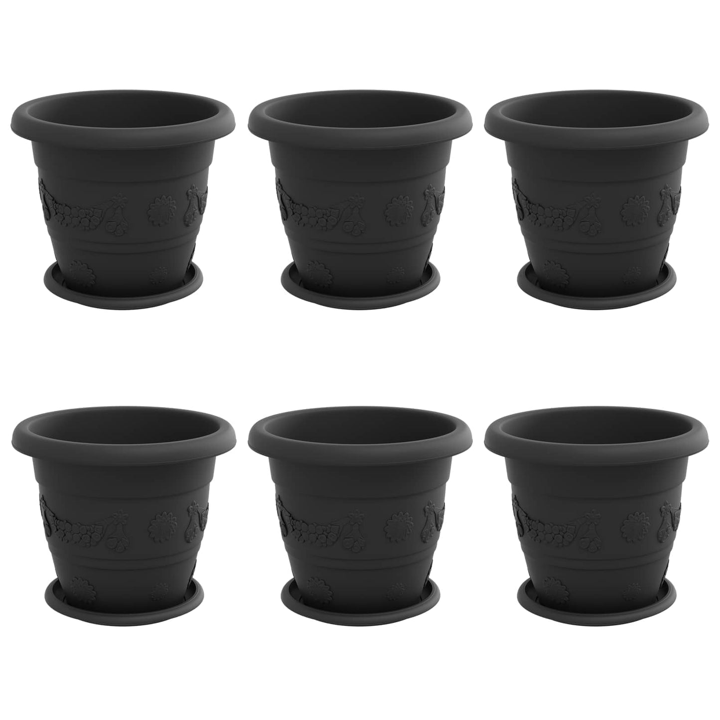 Vasi per Piante 6 pcs Nero Ø 26 x 21.5 cm Plastica