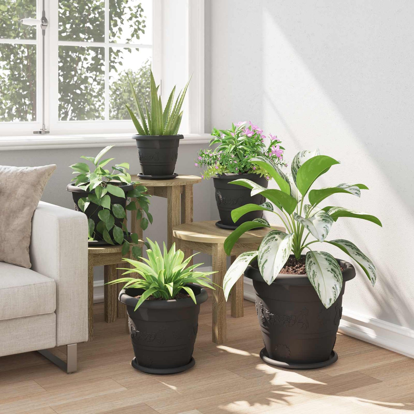Vasi per Piante 6 pcs Nero Ø 30 x 25 cm Plastica | homemem39