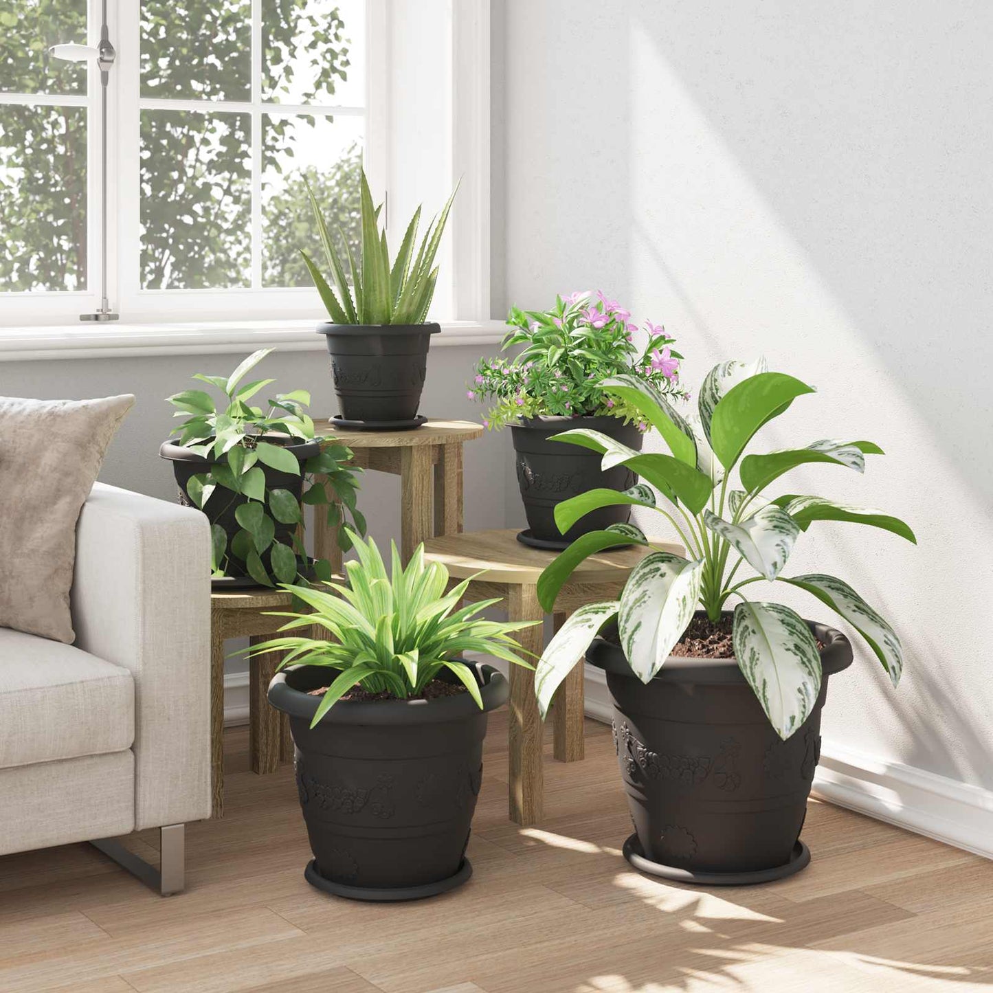 Vasi per Piante 6 pcs Nero Ø 34 x 28 cm Plastica | homemem39