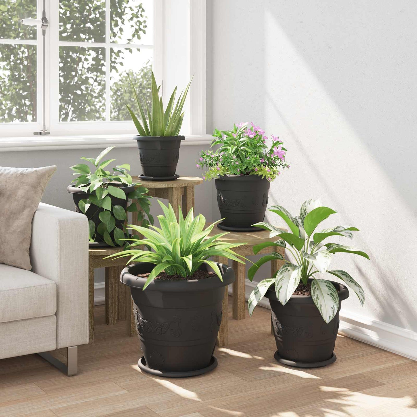 Vasi per Piante 6 pcs Nero Ø 39 x 32 cm Plastica | homemem39