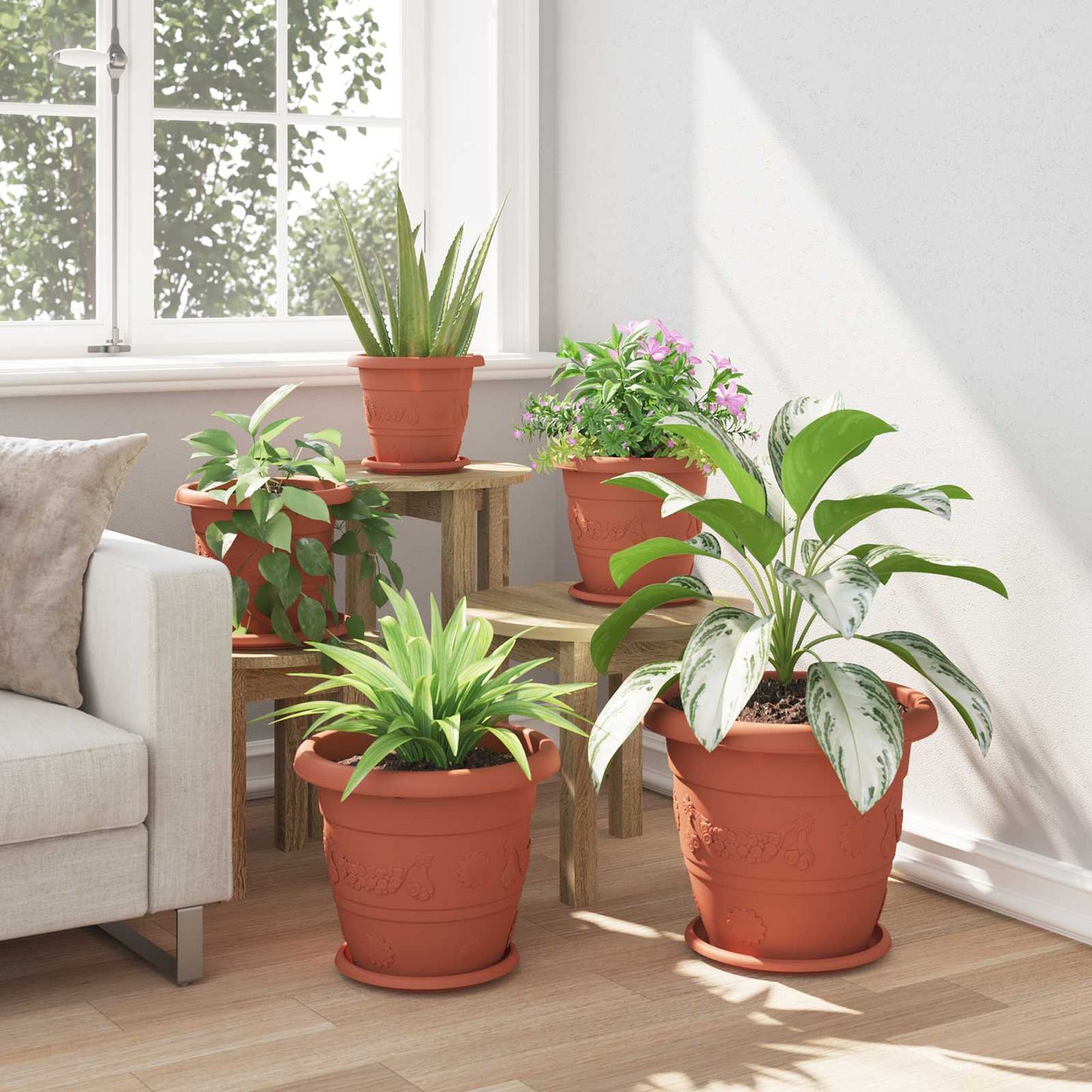 Vasi per Piante 24 pcs Rosso Mattone Ø 34 x 28 cm Plastica | homemem39