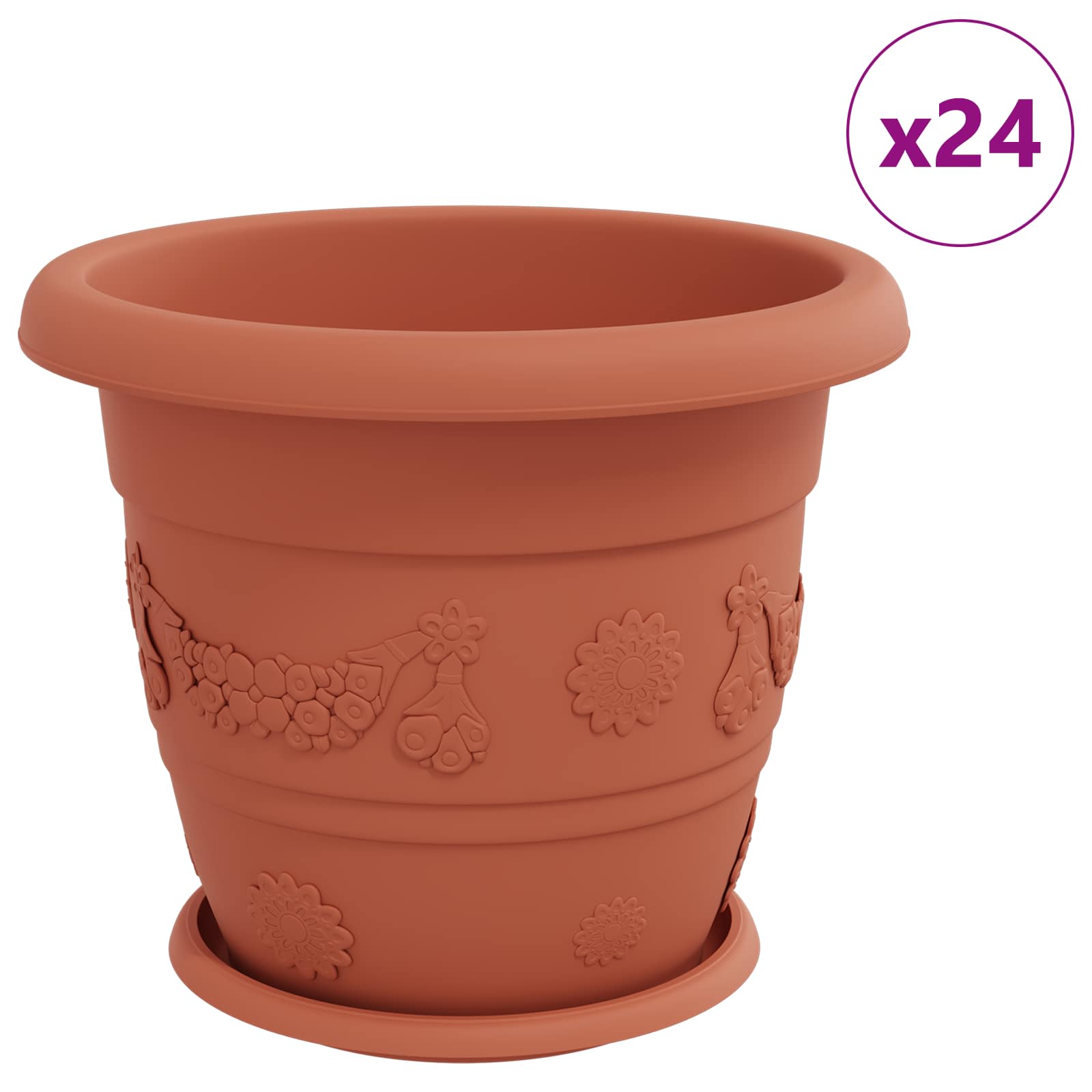 Vasi per Piante 24 pcs Rosso Mattone Ø 34 x 28 cm Plastica | homemem39