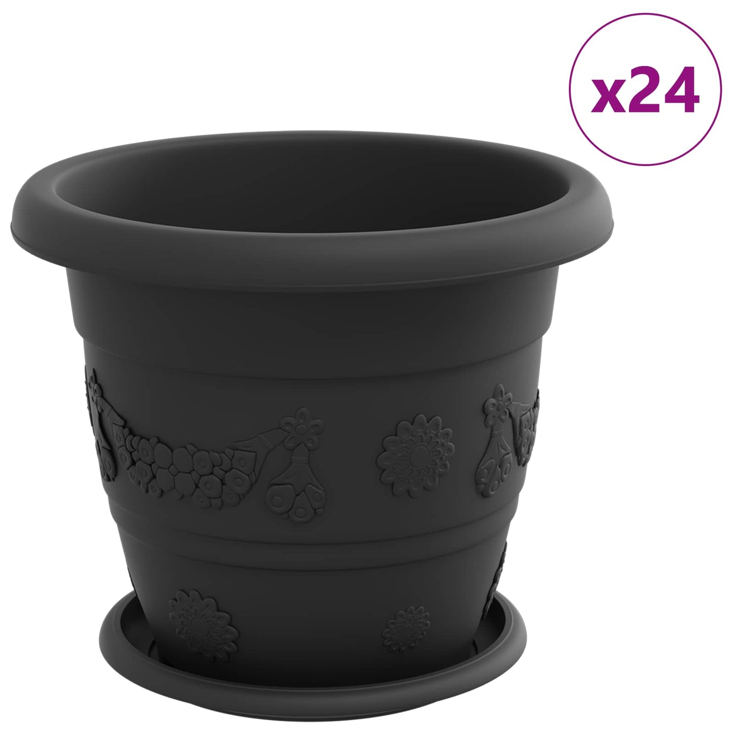 Vasi per Piante 24 pcs Nero Ø 26 x 21.5 cm Plastica | homemem39