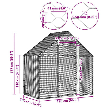 Gabbia per polli Argento 170 x 100 x 177 cm Acciaio zincato | homemem39