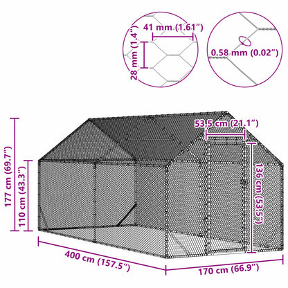 Gabbia per polli Argento 400 x 170 x 177 cm Acciaio zincato | homemem39