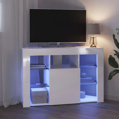 Mobile TV LED Angolare Bianco ad Alto Lucido 100x40x68cm