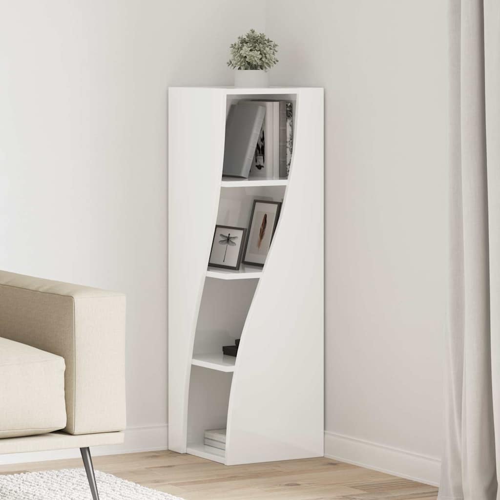 Mobile angolare Bianco Lucido 32x32x102cm Legno multistrato | homemem39