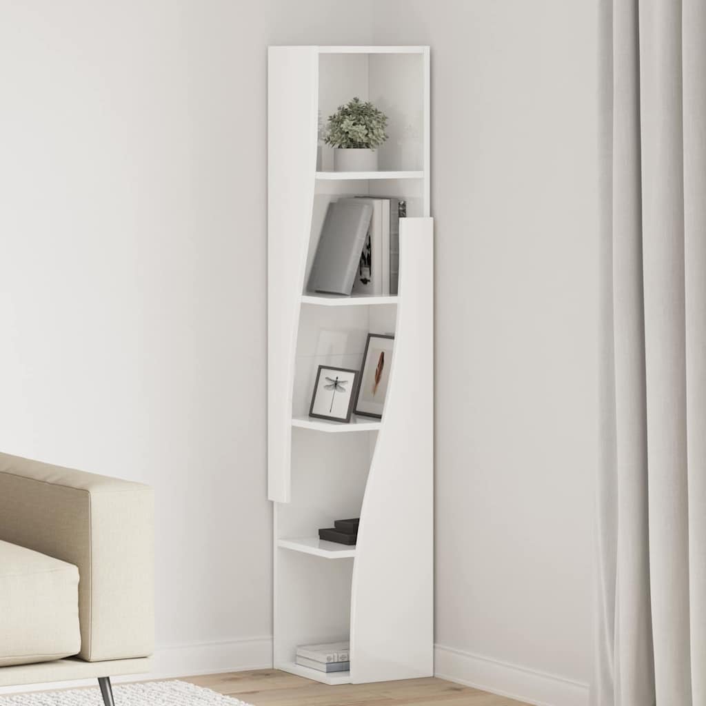 Mobile angolare Bianco Lucido 27,5x27x140cm Legno multistrato | homemem39
