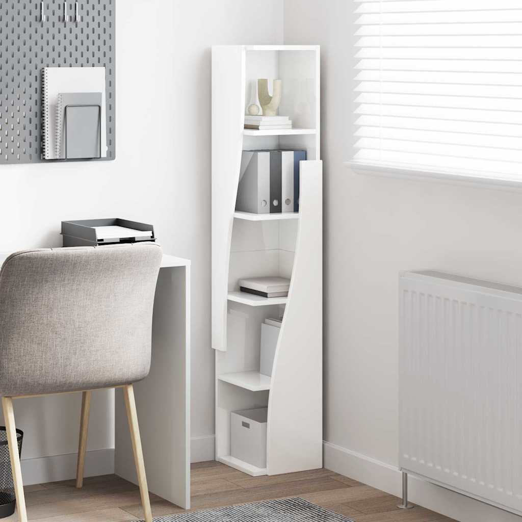 Mobile angolare Bianco Lucido 27,5x27x140cm Legno multistrato | homemem39