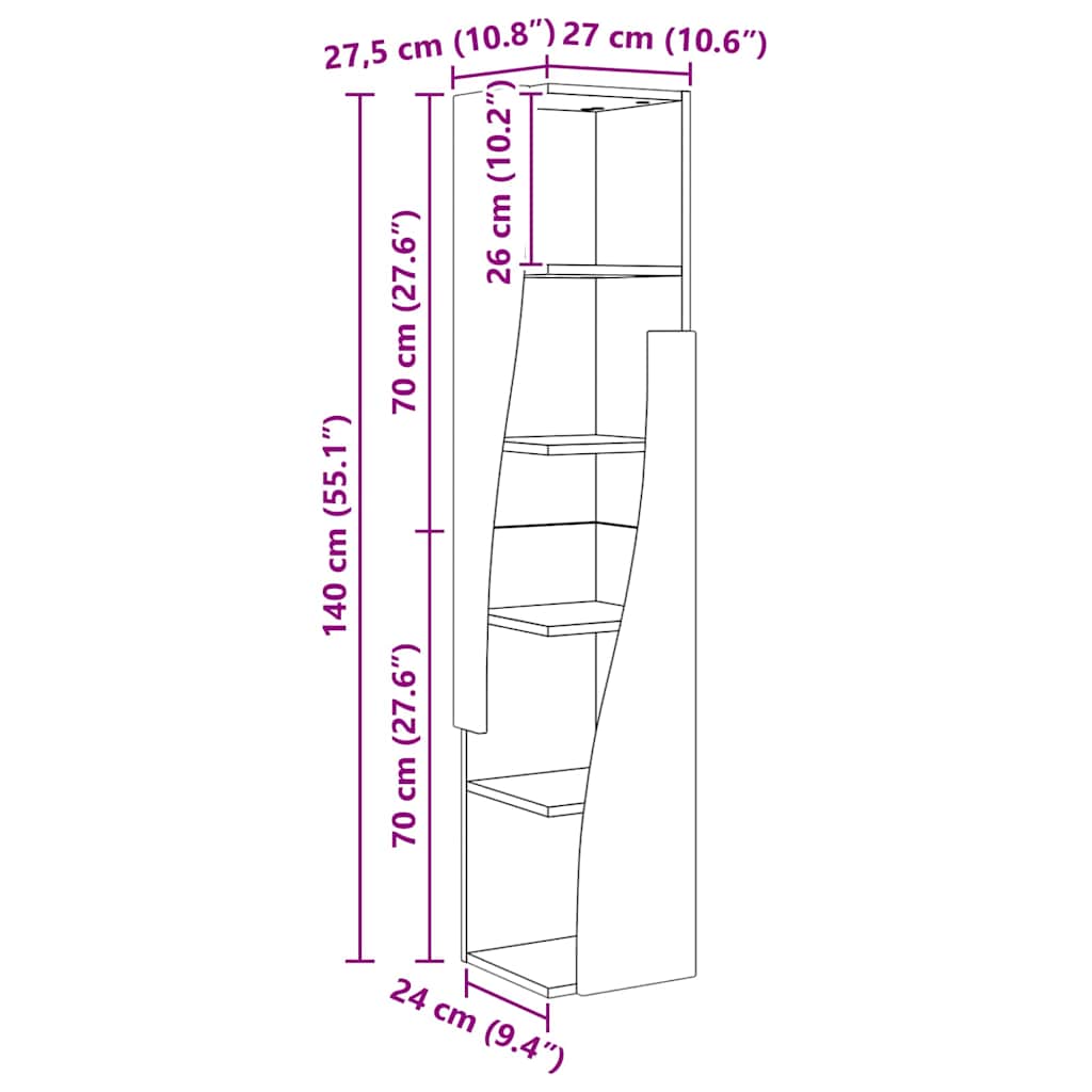 Mobile angolare Bianco Lucido 27,5x27x140cm Legno multistrato | homemem39