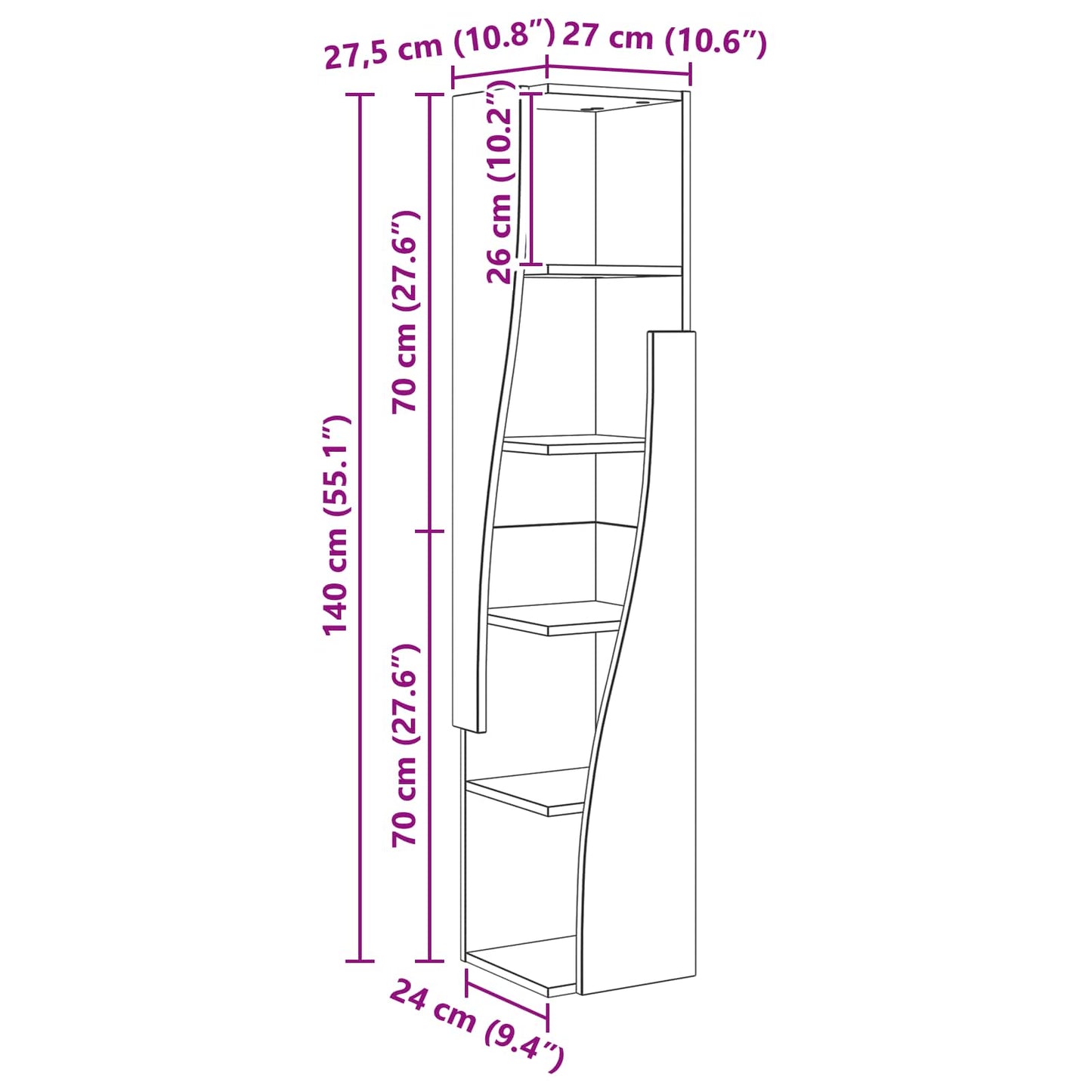 Mobile angolare 27,5x27x140cm Legno ingegnerizzato | homemem39