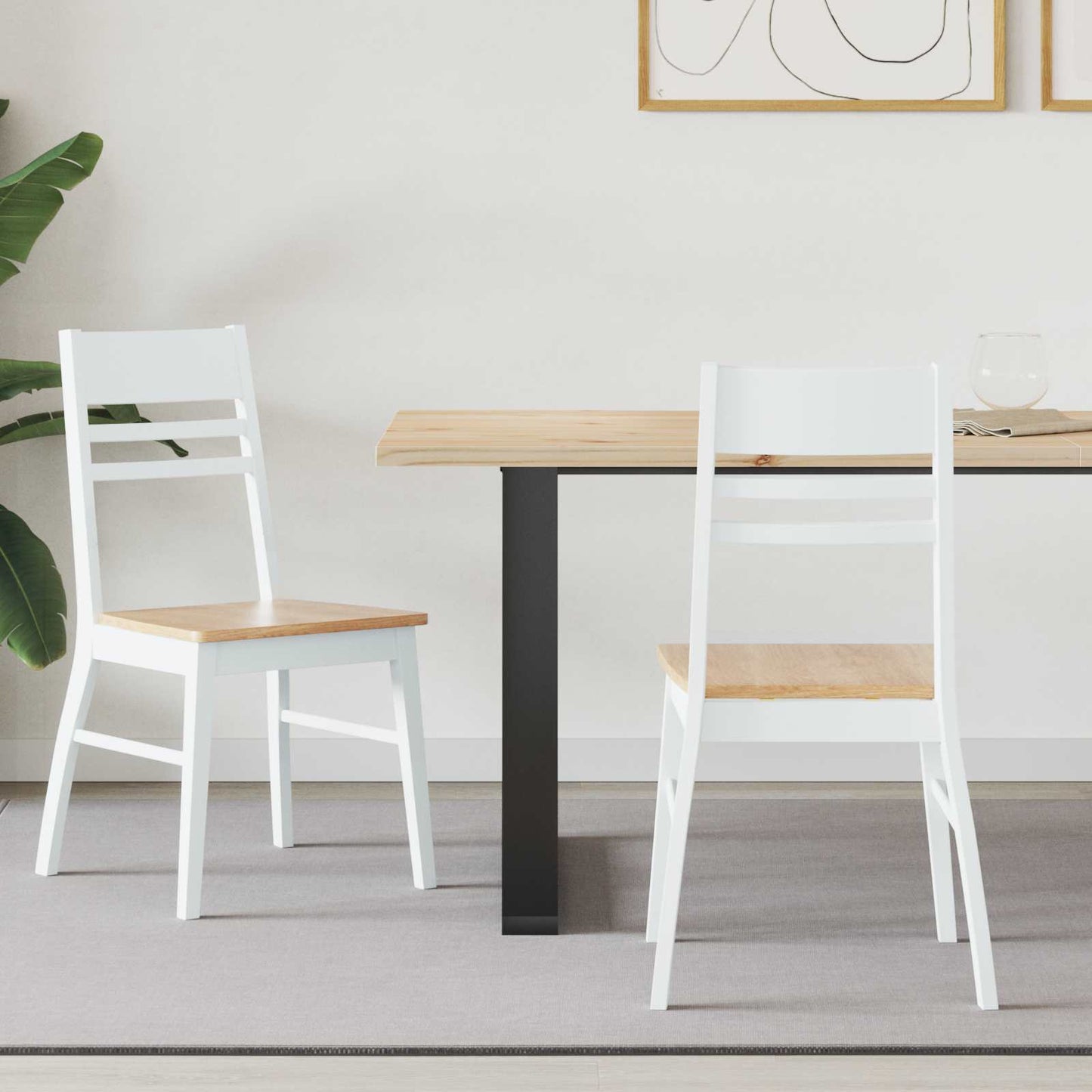 Sedie da pranzo 2 pz Legno di gomma solido Bianco
