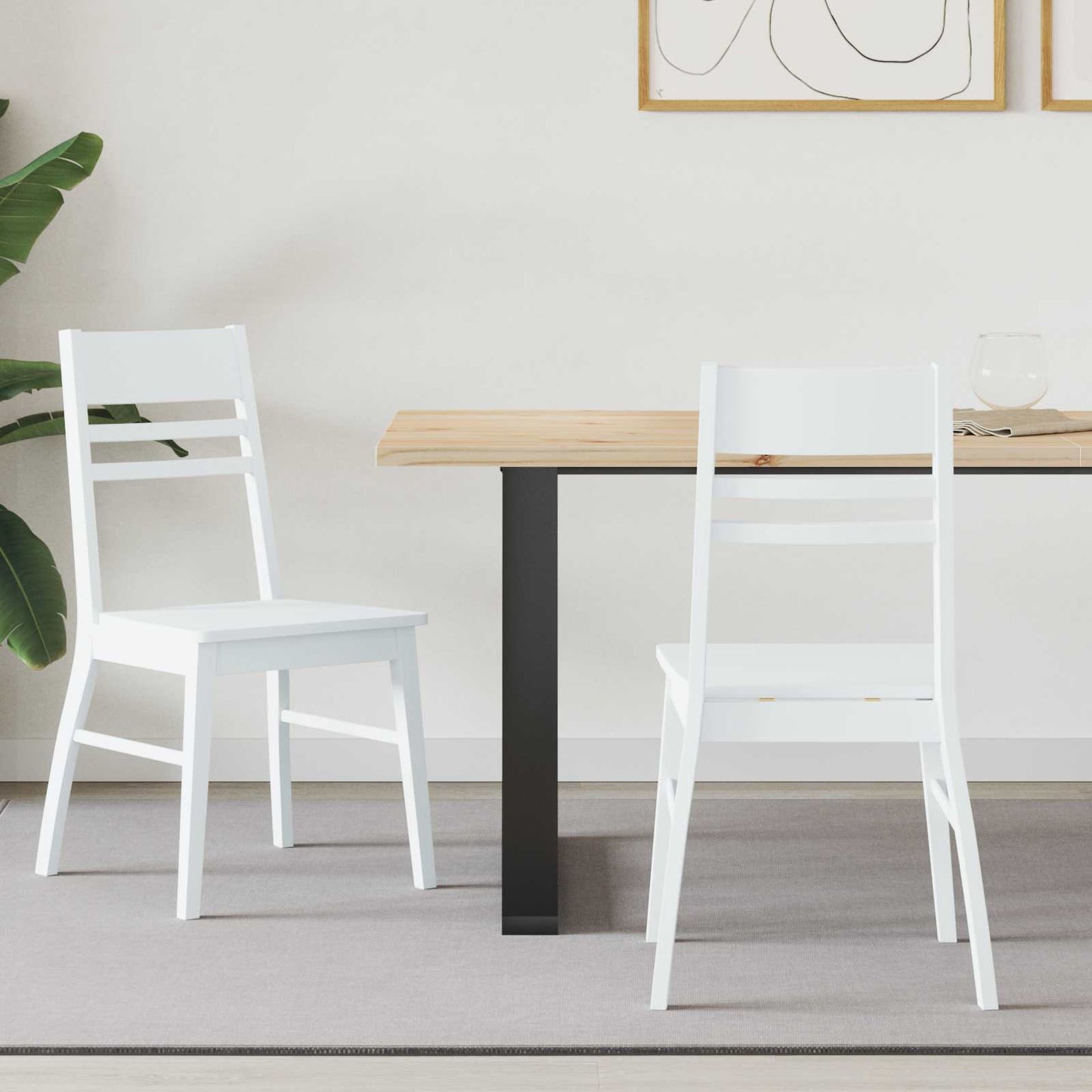 Sedie da pranzo 2 pz Legno di gomma solido Bianco