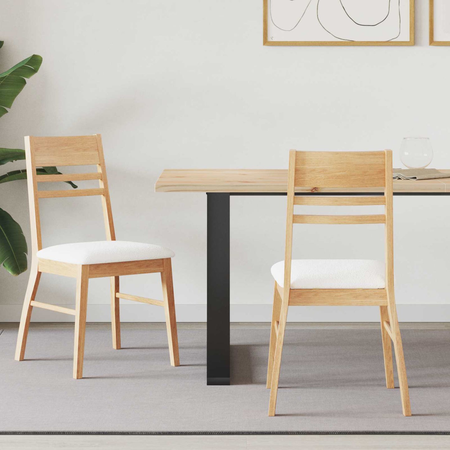 Sedie da pranzo 2 pz Legno di gomma solido Naturale