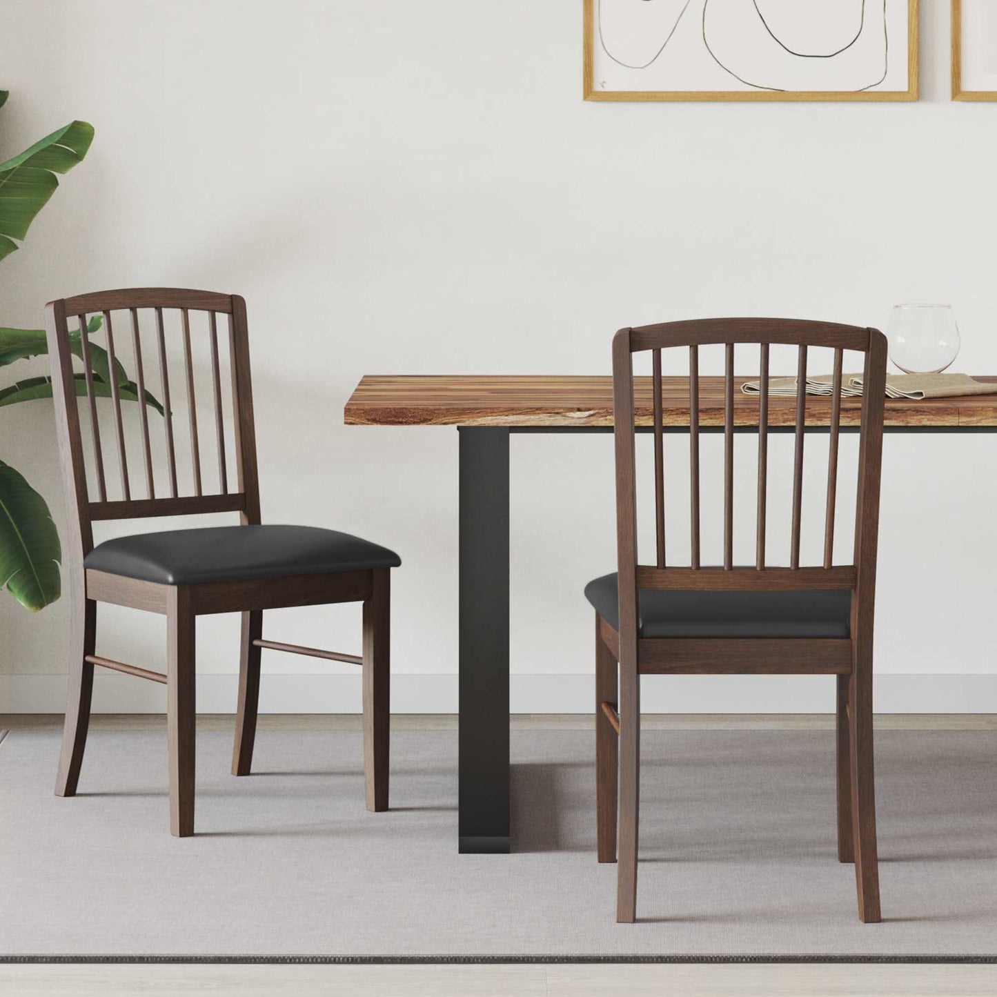Sedie da pranzo 2 pz Legno di gomma solido Marrone Chiaro