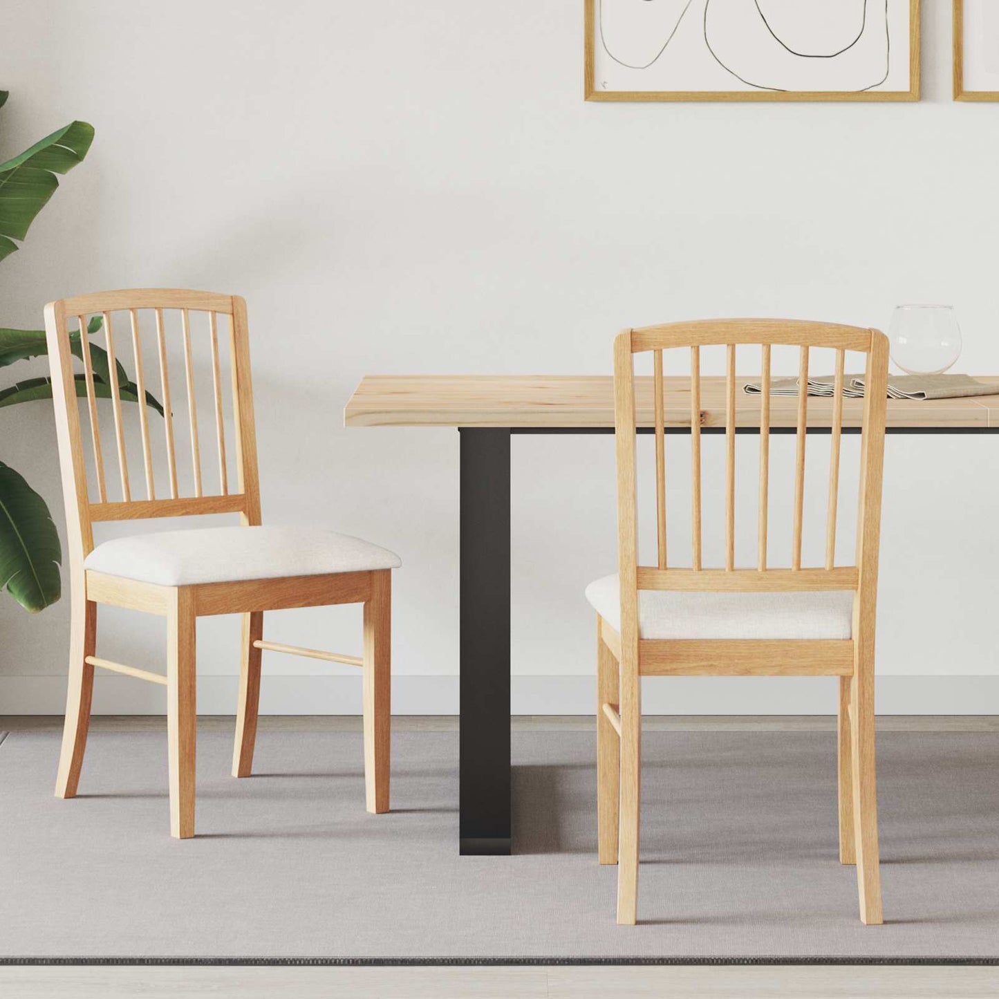 Sedie da pranzo 2 pz Legno di gomma solido Naturale