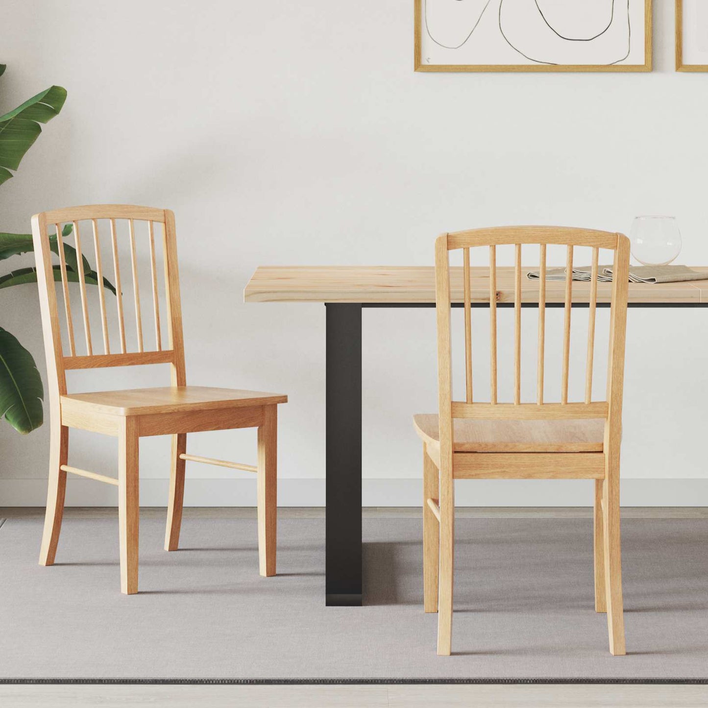 Sedie da pranzo 2 pz Legno di gomma solido Naturale