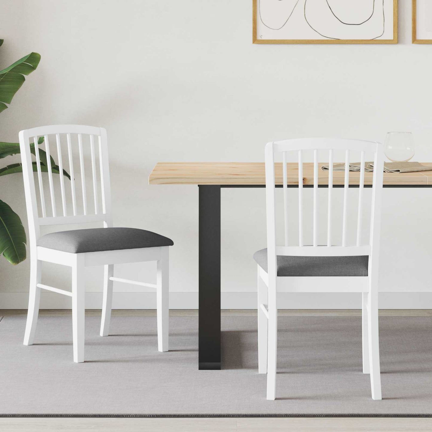 Sedie da pranzo 2 pz Legno di gomma solido Bianco