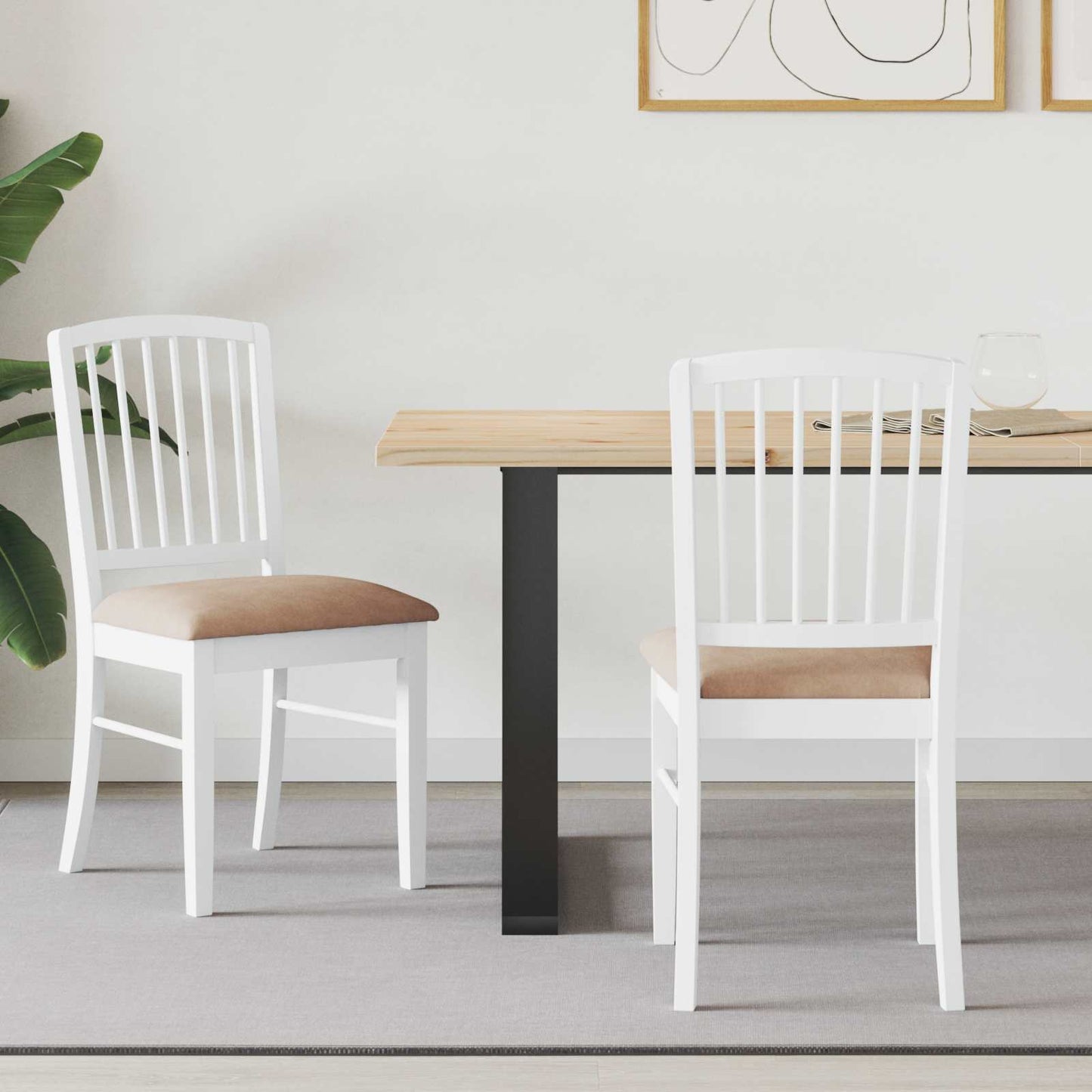 Sedie da pranzo 2 pz Legno di gomma solido Bianco