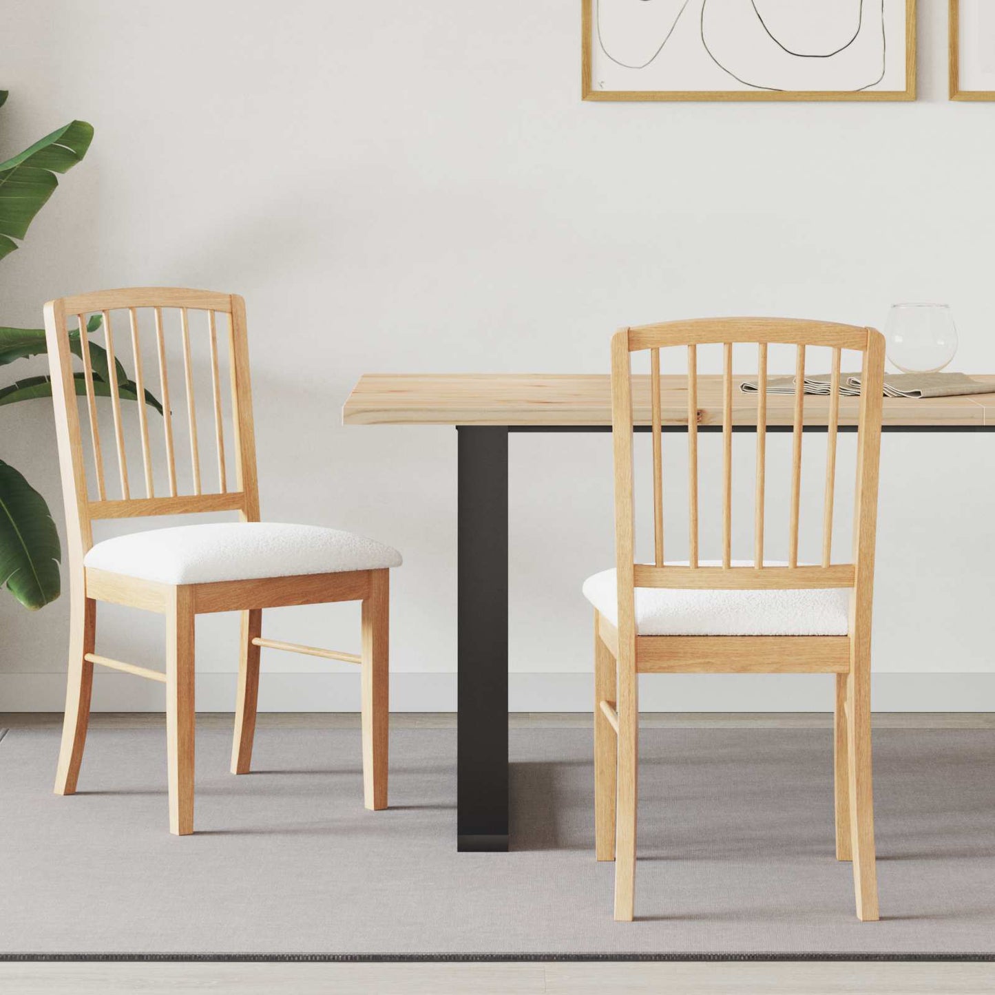 Sedie da pranzo 2 pz Legno di gomma solido Naturale