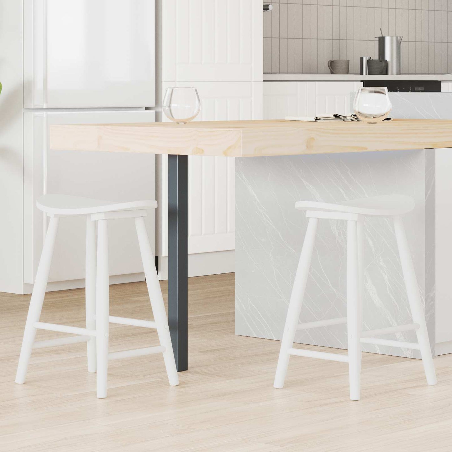 Sedie da pranzo 2 pz Legno di gomma solido Bianco