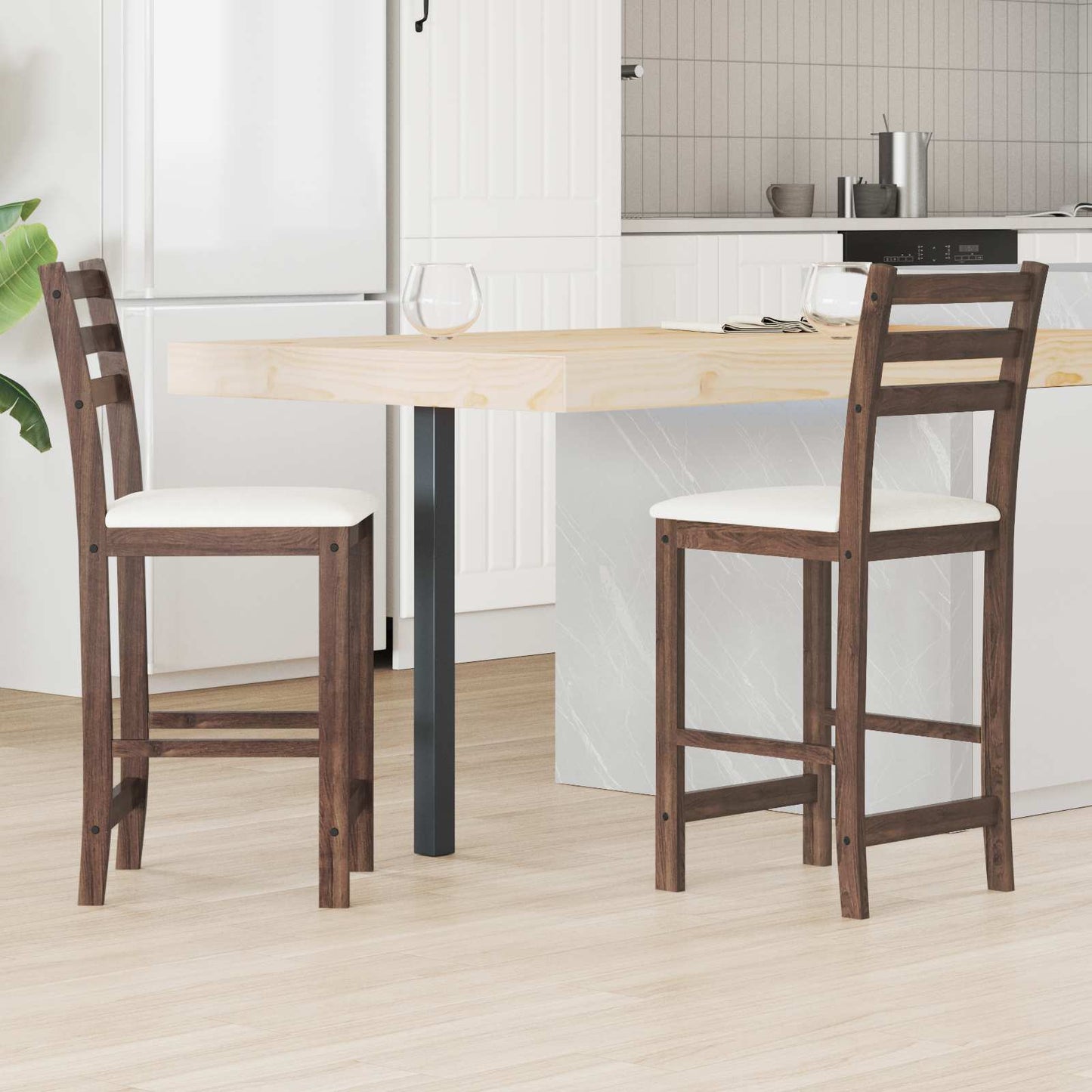 Sedie da pranzo 2 pz Legno di gomma solido Marrone Chiaro