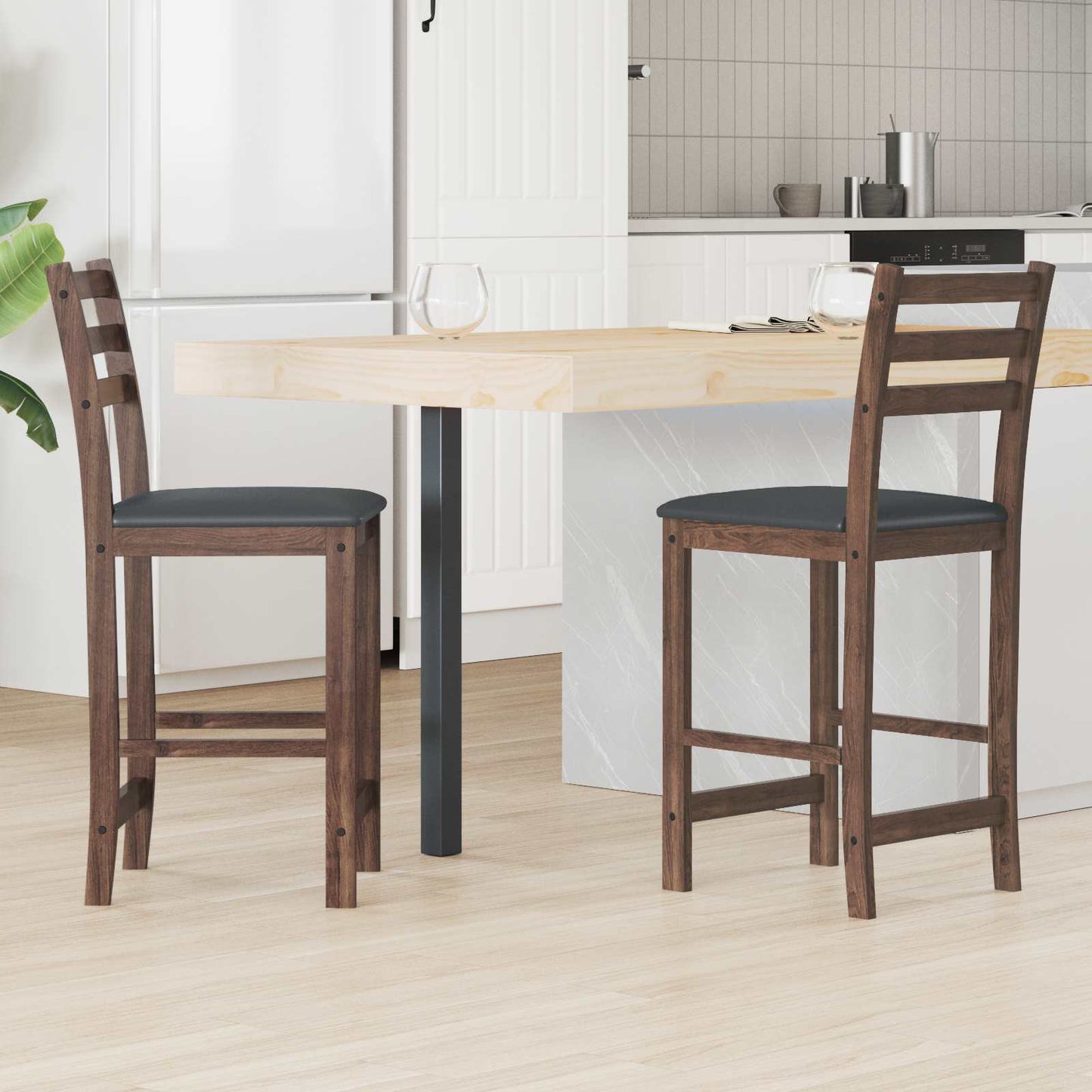Sedie da pranzo 2 pz Legno di gomma solido Marrone Chiaro