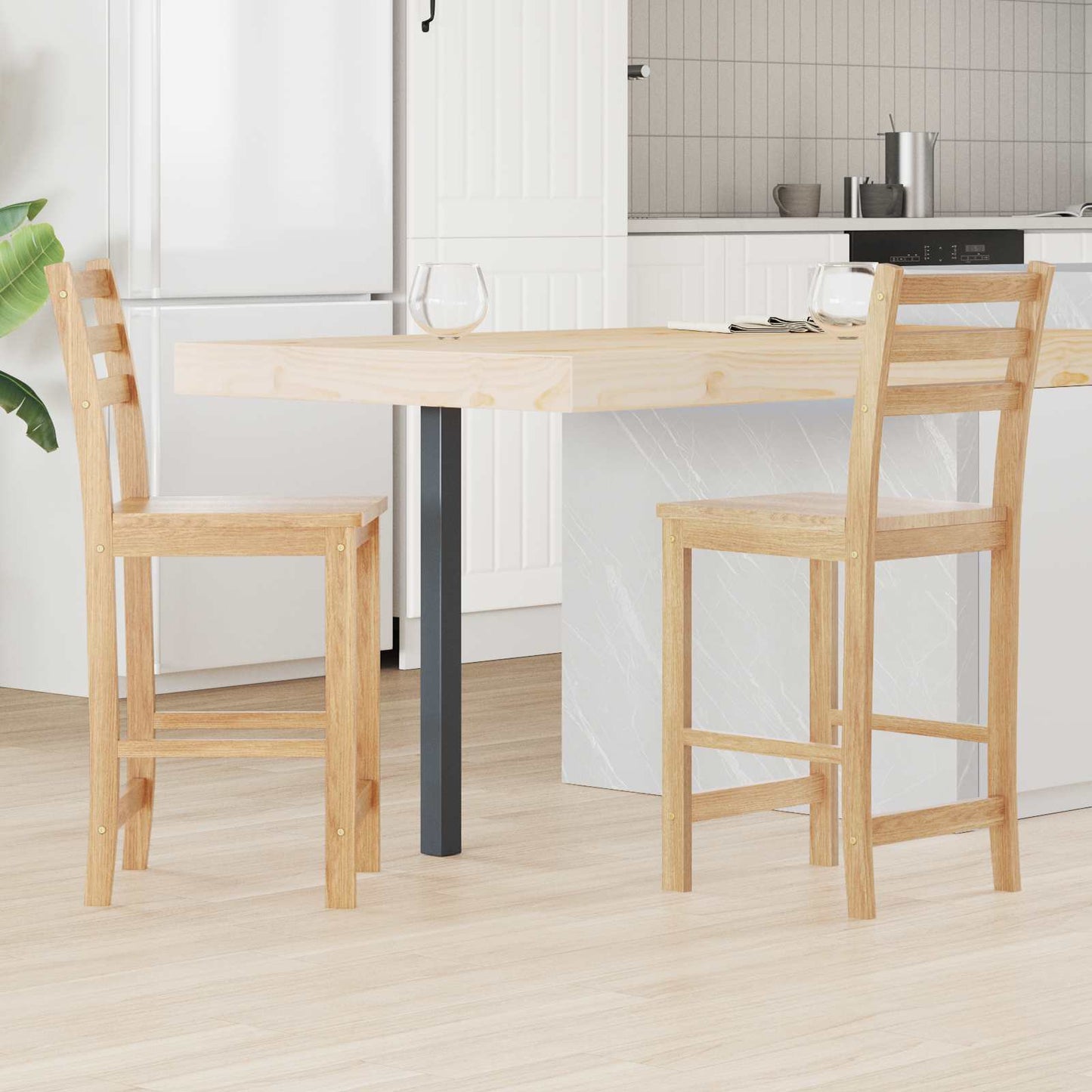 Sedie da pranzo 2 pz Legno di gomma solido Naturale