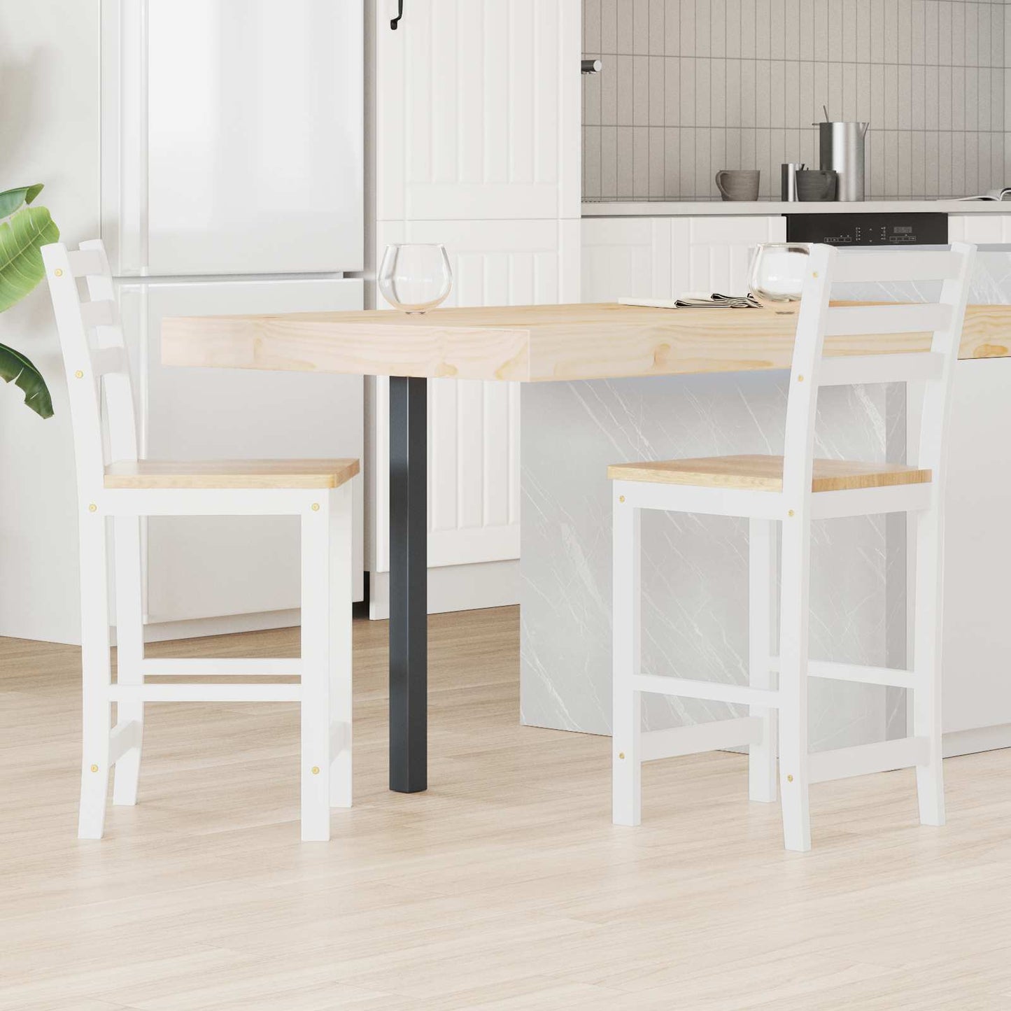Sedie da pranzo 2 pz Legno di gomma solido Bianco