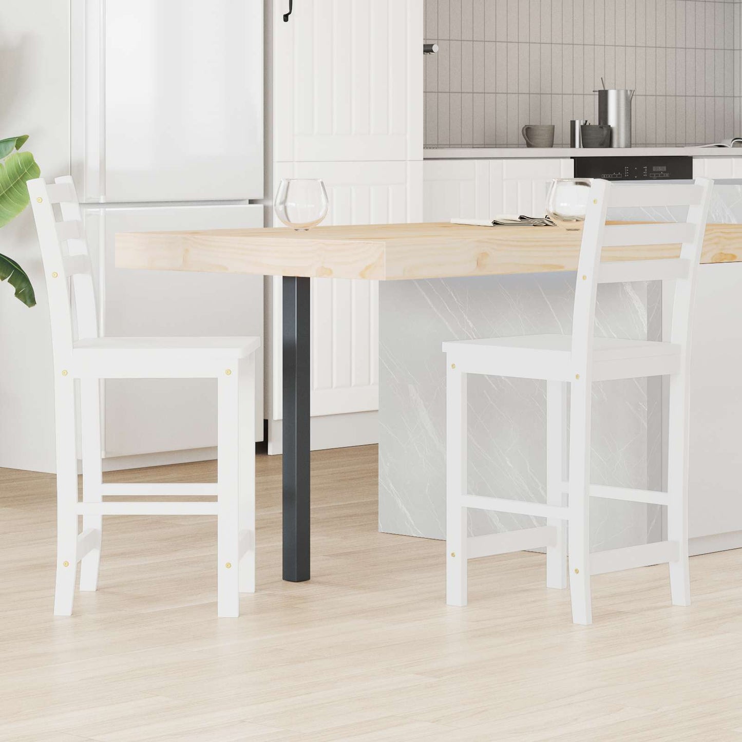 Sedie da pranzo 2 pz Legno di gomma solido Bianco