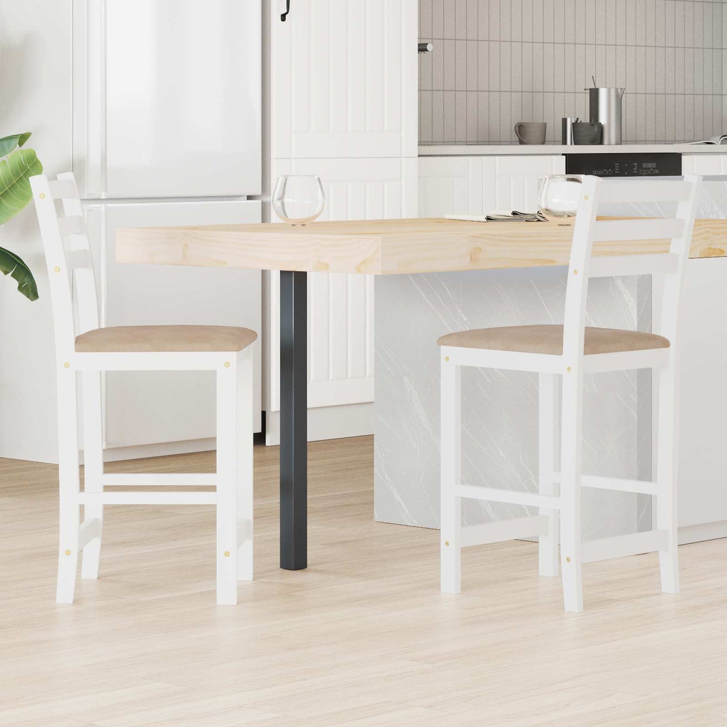 Sedie da pranzo 2 pz Legno di gomma solido Bianco
