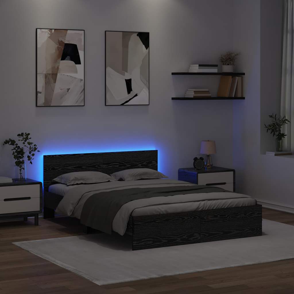 Struttura del letto Rovere Nero 135 x 190 cm Legno multistrato