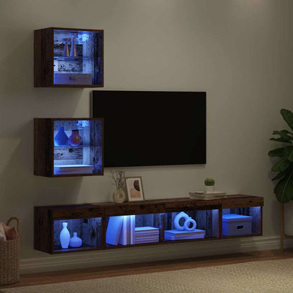 Unità a muro per TV con LED con led 5 pcs Legno vecchio - homemem39