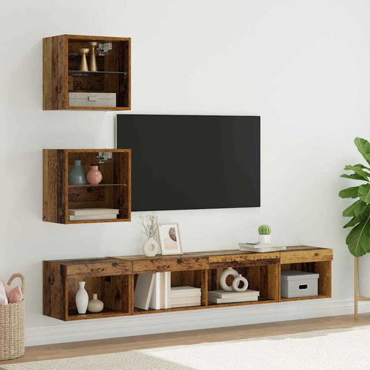 Unità a muro per TV con LED con led 5 pcs Legno vecchio - homemem39