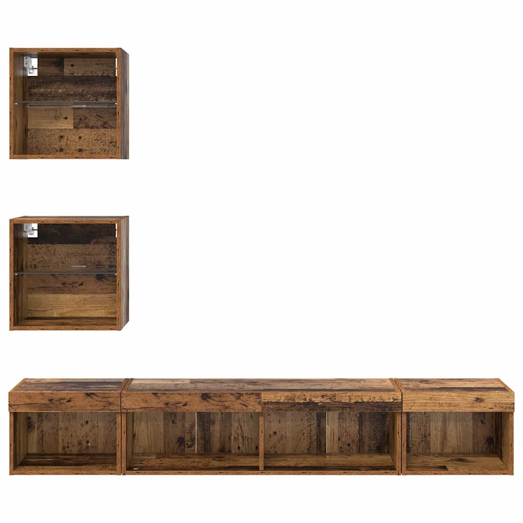 Unità a muro per TV con LED con led 5 pcs Legno vecchio - homemem39