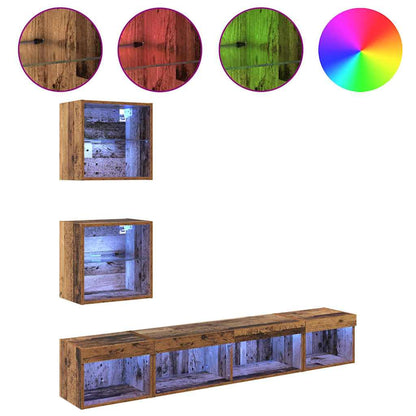 Unità a muro per TV con LED con led 5 pcs Legno vecchio - homemem39
