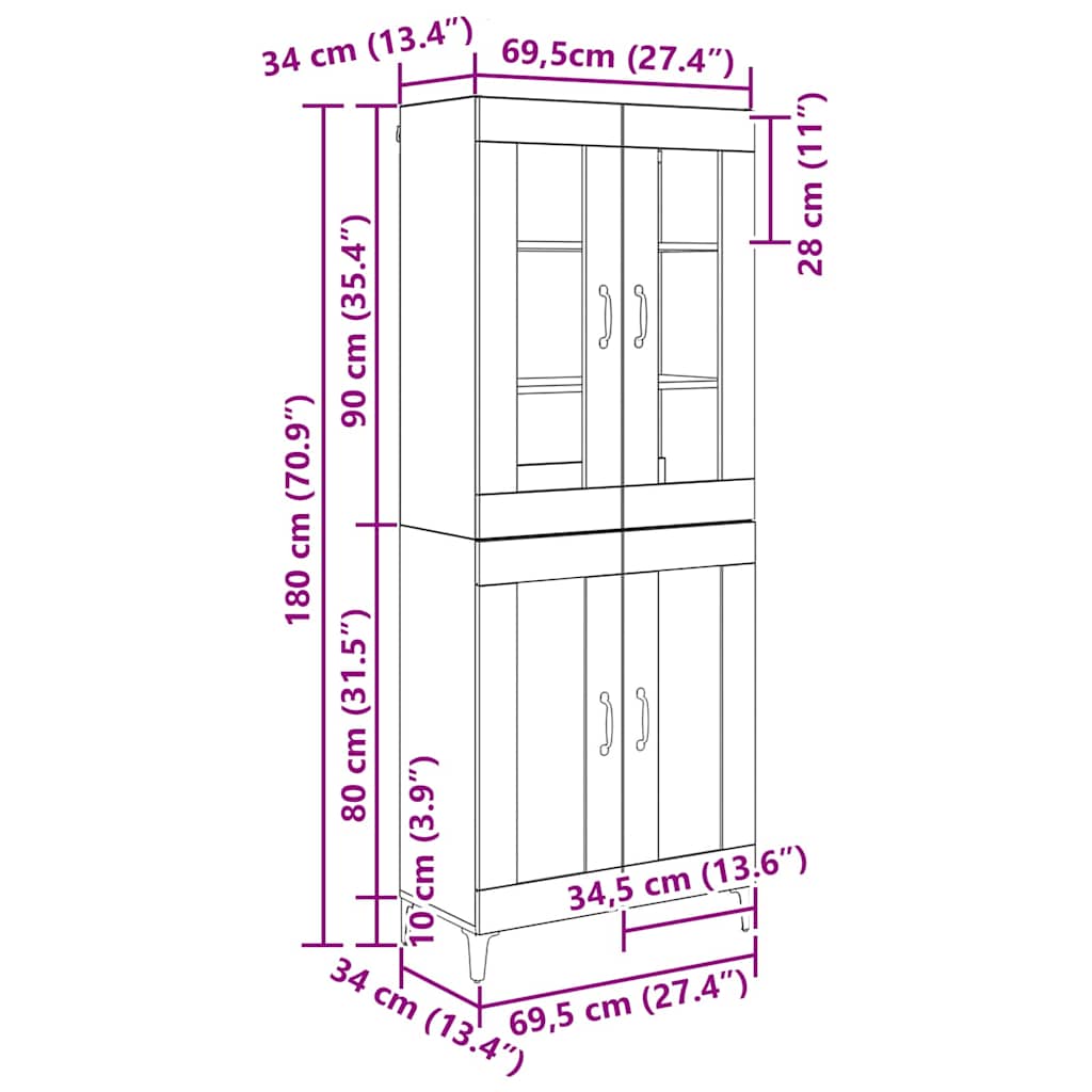 Credenza Legno vecchio 69,5 x 34 x 180 cm Legno multistrato