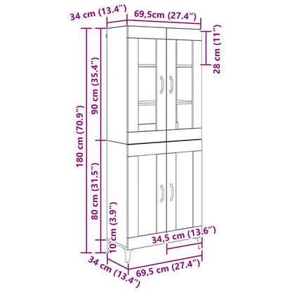 Credenza Rovere Nero 69,5 x 34 x 180 cm Legno multistrato