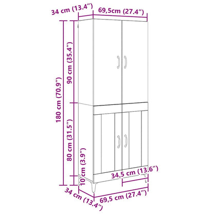 Credenza Rovere Nero 69,5 x 34 x 180 cm Legno multistrato | homemem39
